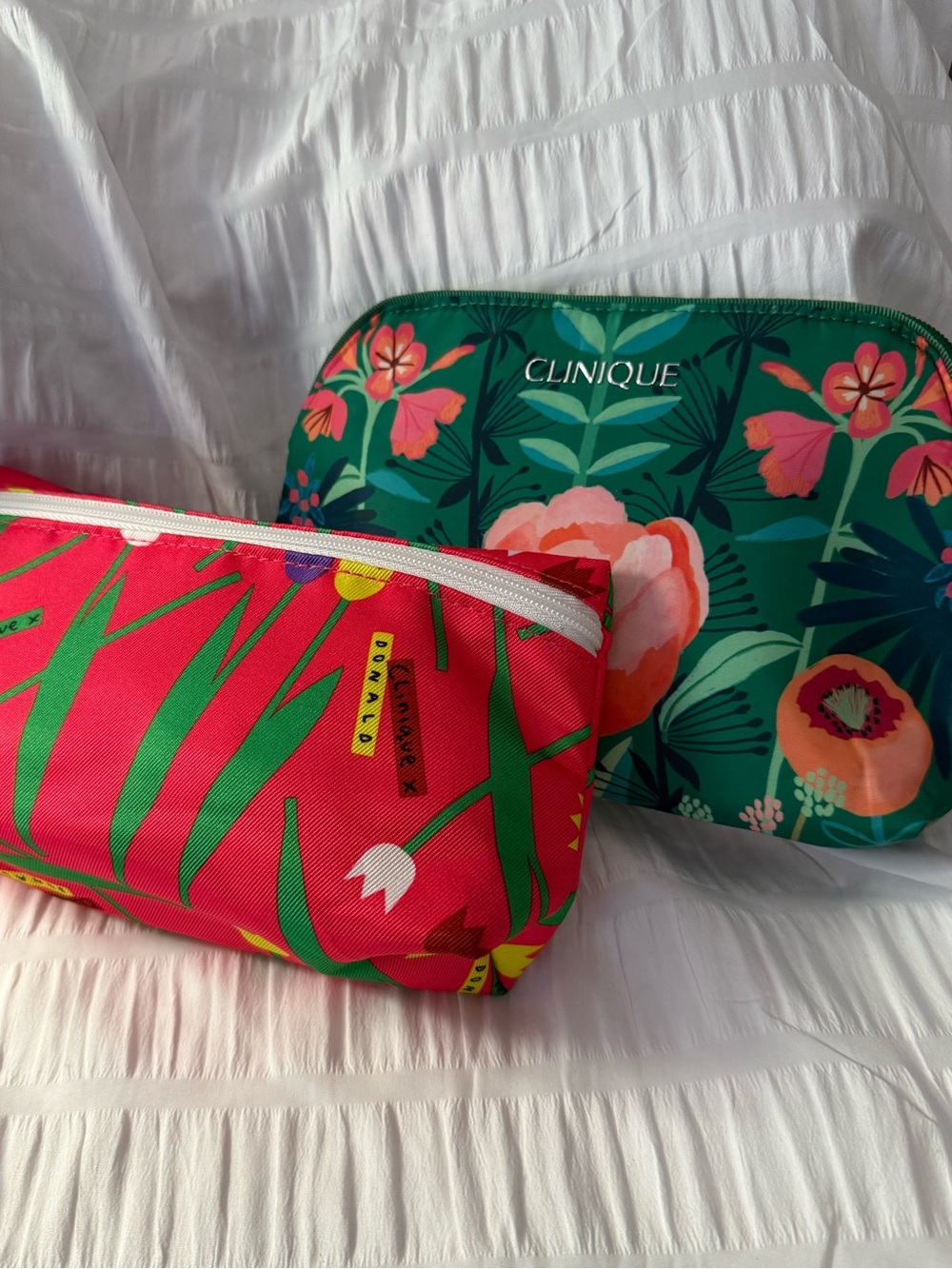 Clinique Floral Cosmetic Pouch Duo - Green & Pink